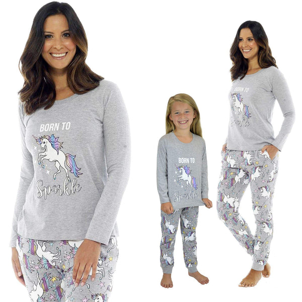 Ladies Cotton Jersey Unicorn Grey Pyjamas LN274K -16-18