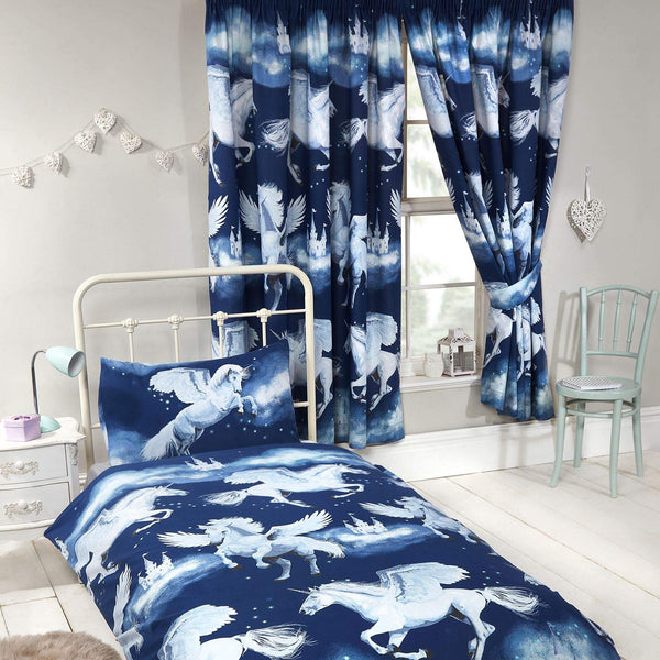 Price Right Home Navy Blue Stardust Unicorn Lined Curtains