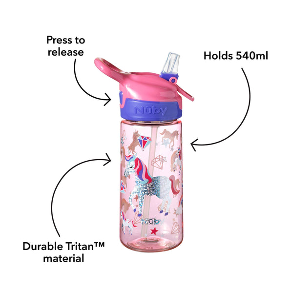 Unicorn drinks bottle with lift lid for kids
