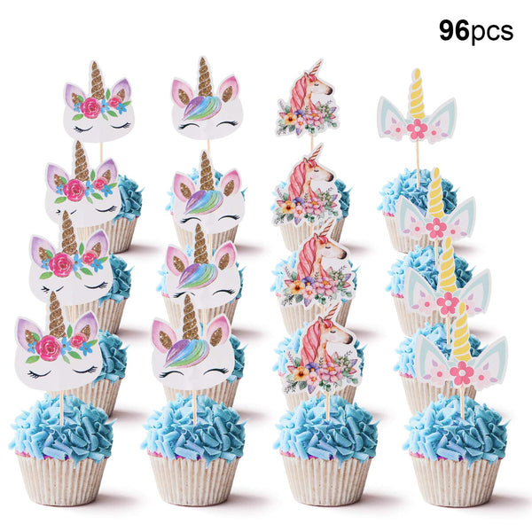 Unicorn Cupcake Toppers Decorations for Baby Shower Kids Birthday Party - Pastel Colours