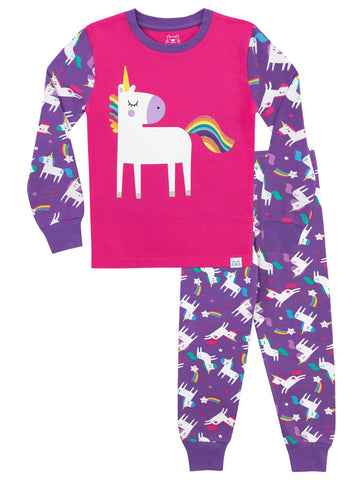 long sleeve unicorn pyjama set for girls