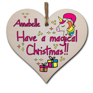 Personalised Christmas Hanging Wooden Heart Plaque Decoration Gift 