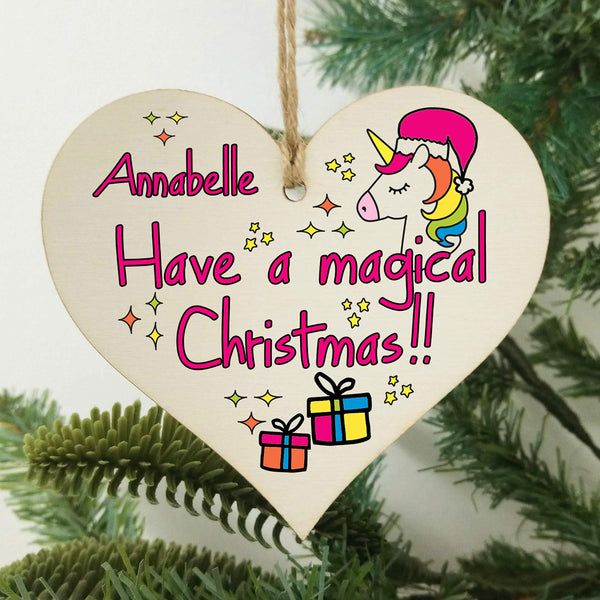 Personalised Christmas Hanging Wooden Heart Plaque Bauble